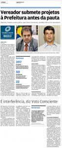 Matéria do jornal A Tribuna sobre Executivo municipal interferindo no Legislativo. Zequinha Teixeira, um dos vereadores envolvidos.